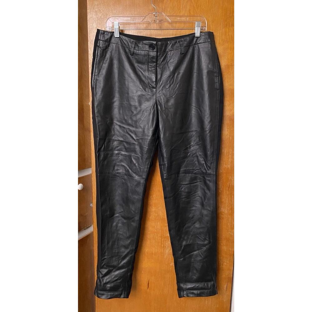 Akris Punto Nappa Lambskin Leather Wool Black Lux Trouser Dress Pants Sz 10